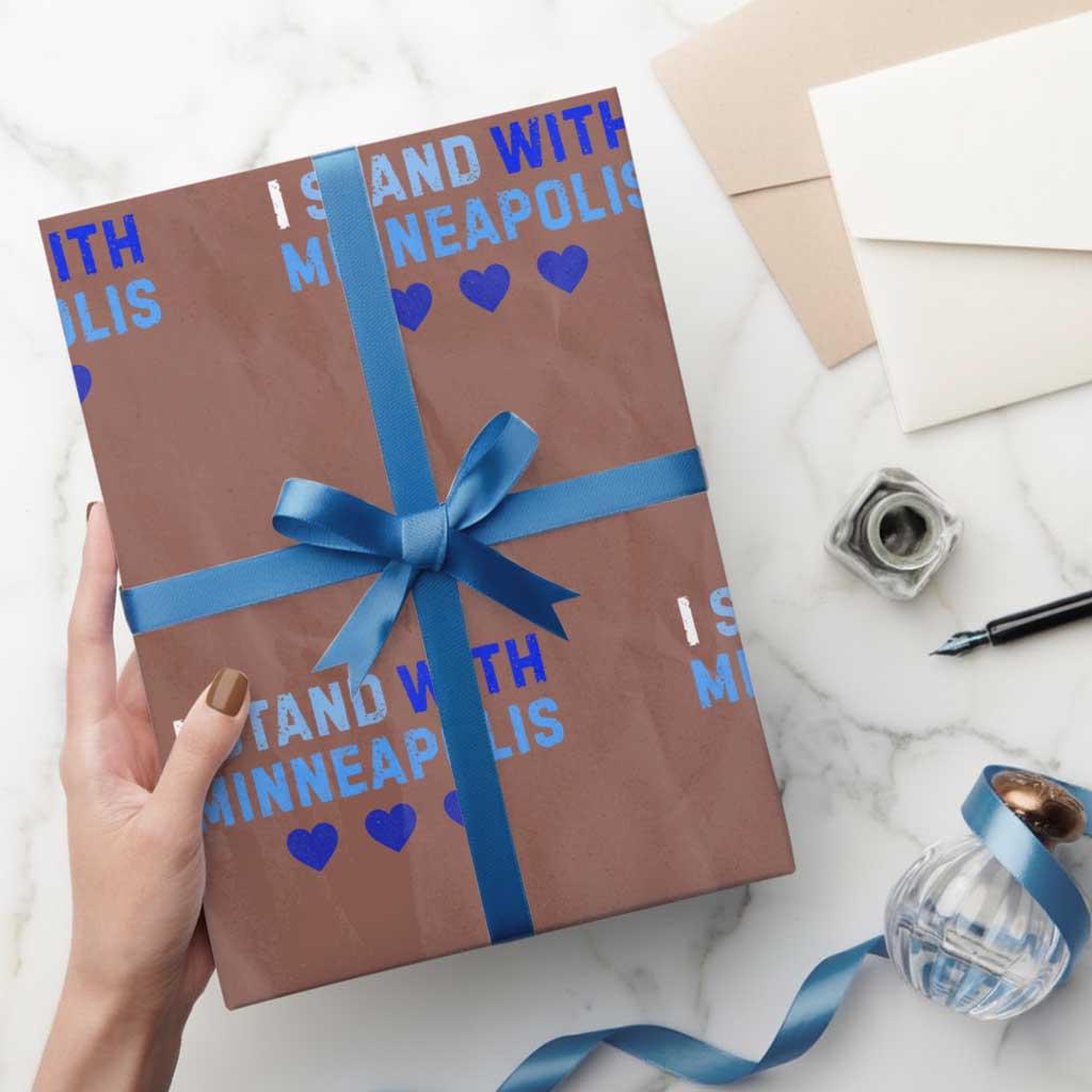 I Stand With Minneapolis Wrapping Paper Roll Blue Heart Solidarity Support Minnesota Strong TS02 Mocha Print Your Wear