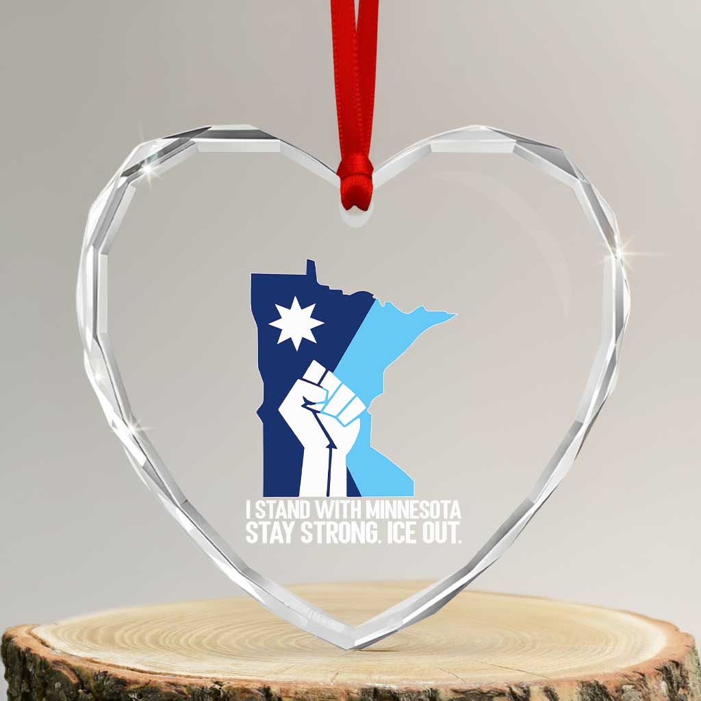 I Stand With Minnesota Heart Crystal Glass Ornament Minnesota Flag Anti ICE Immigration Protest Resist TS14 Transparent Glass 3'' Heart Print Your Wear