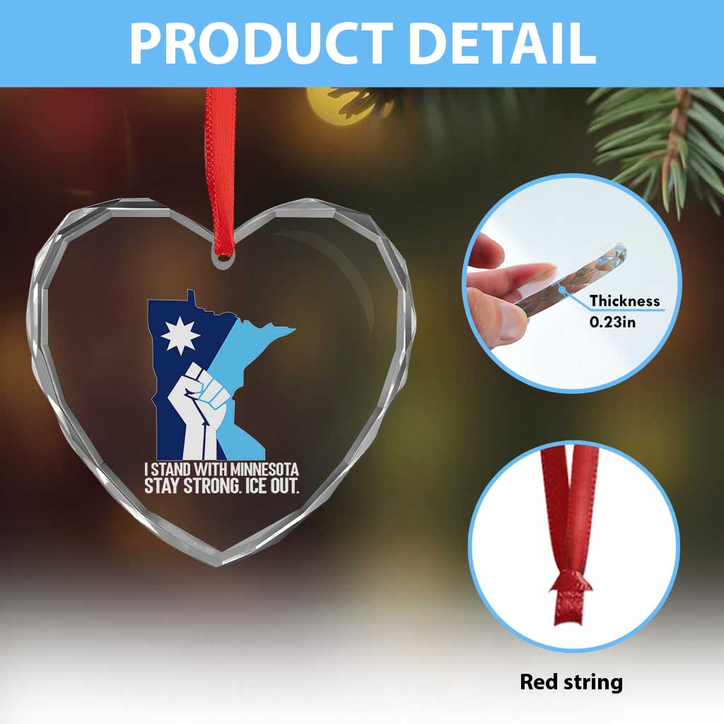 I Stand With Minnesota Heart Crystal Glass Ornament Minnesota Flag Anti ICE Immigration Protest Resist TS14 Print Your Wear