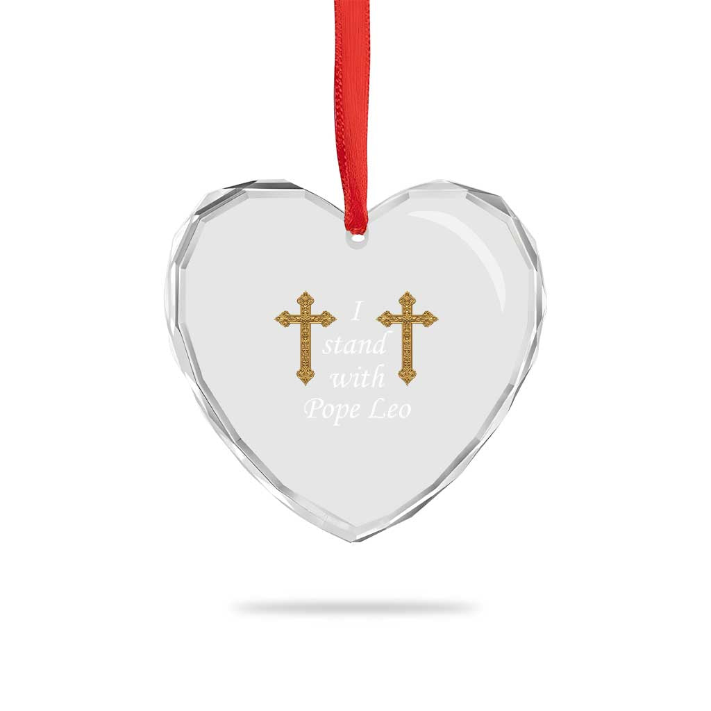 I Stand With Pope Leo Faith Graphic Heart Crystal Glass Ornament Catholic Ornate Gold Cross TS02 Print Your Wear