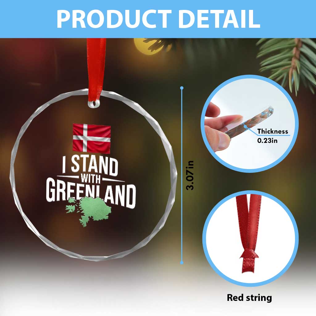 Denmark I Stand With Greenland Crystal Glass Ornament Danish Flag and Map Unity Support Protest TS02 Print Your Wear