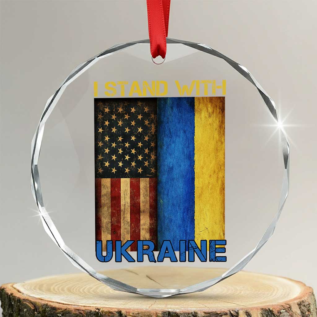 I Stand With Ukraine Crystal Glass Ornament Ukrainian American Flag TS02 Transparent Glass 3'' Circle Print Your Wear