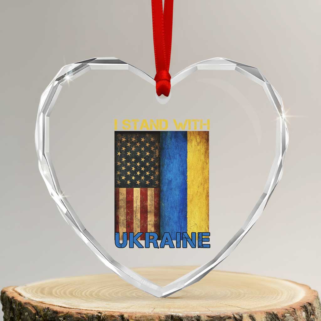 I Stand With Ukraine Heart Crystal Glass Ornament Ukrainian American Flag TS02 Transparent Glass 3'' Heart Print Your Wear