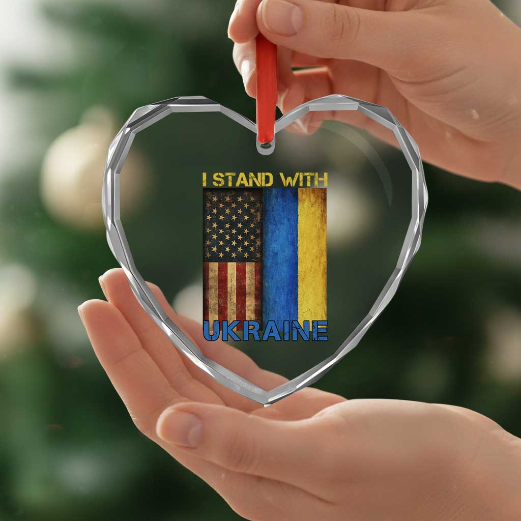 I Stand With Ukraine Heart Crystal Glass Ornament Ukrainian American Flag TS02 Print Your Wear