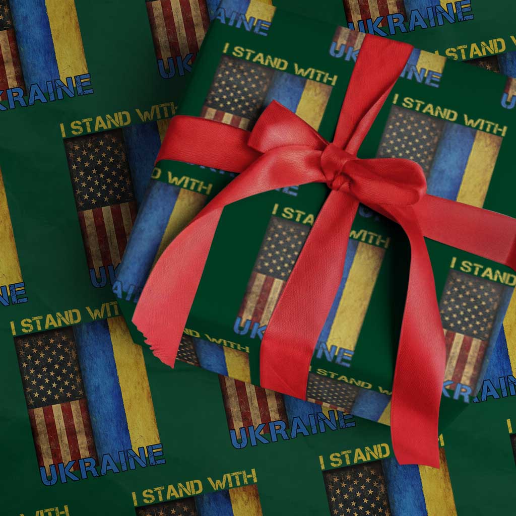 I Stand With Ukraine Wrapping Paper Roll Ukrainian American Flag TS02 Green Print Your Wear