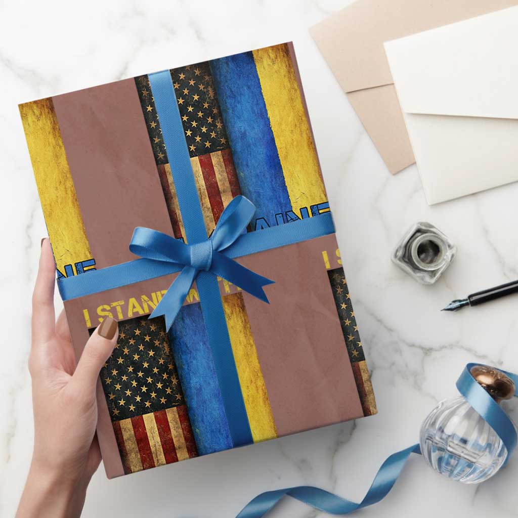 I Stand With Ukraine Wrapping Paper Roll Ukrainian American Flag TS02 Mocha Print Your Wear