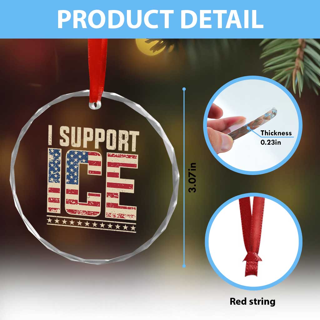 I Support ICE Crystal Glass Ornament Immigration Officers Vintage American Flag TS11 Print Your Wear