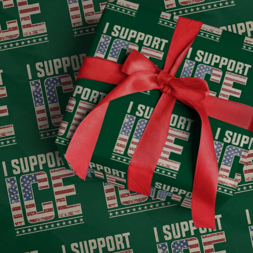 I Support ICE Wrapping Paper Roll Immigration Officers Vintage American Flag TS11 Green Print Your Wear