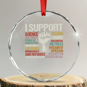 I Support Progressive Liberal Human Rights Crystal Glass Ornament Vintage Hand Fist TS11 Transparent Glass 3'' Circle Print Your Wear