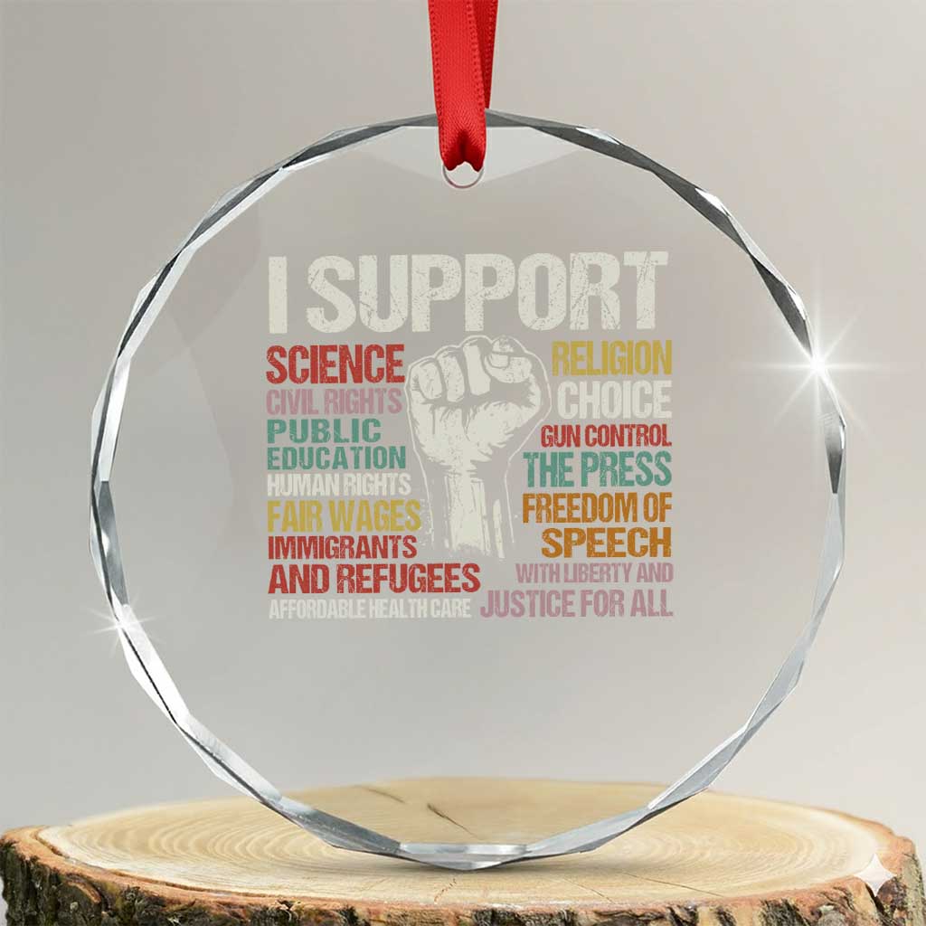 I Support Progressive Liberal Human Rights Crystal Glass Ornament Vintage Hand Fist - Print Your Wear