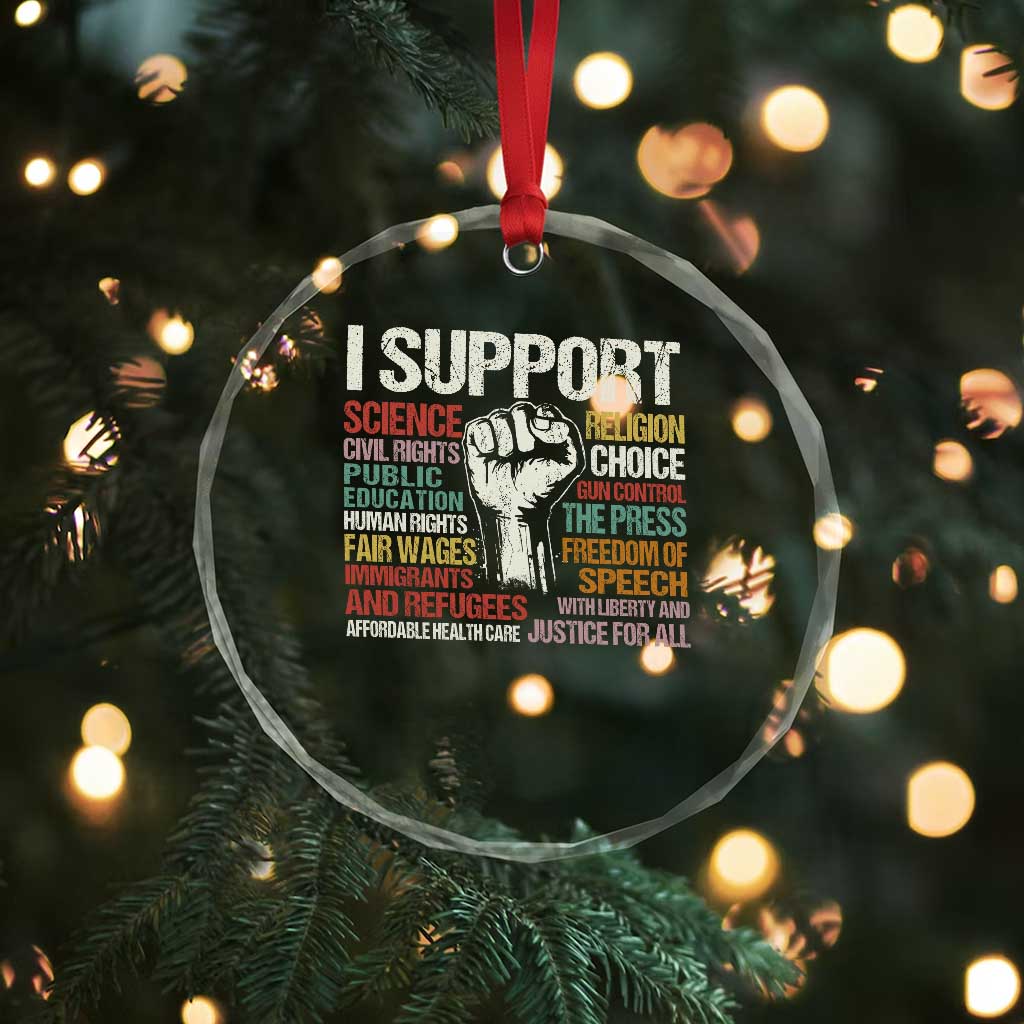 I Support Progressive Liberal Human Rights Crystal Glass Ornament Vintage Hand Fist - Print Your Wear