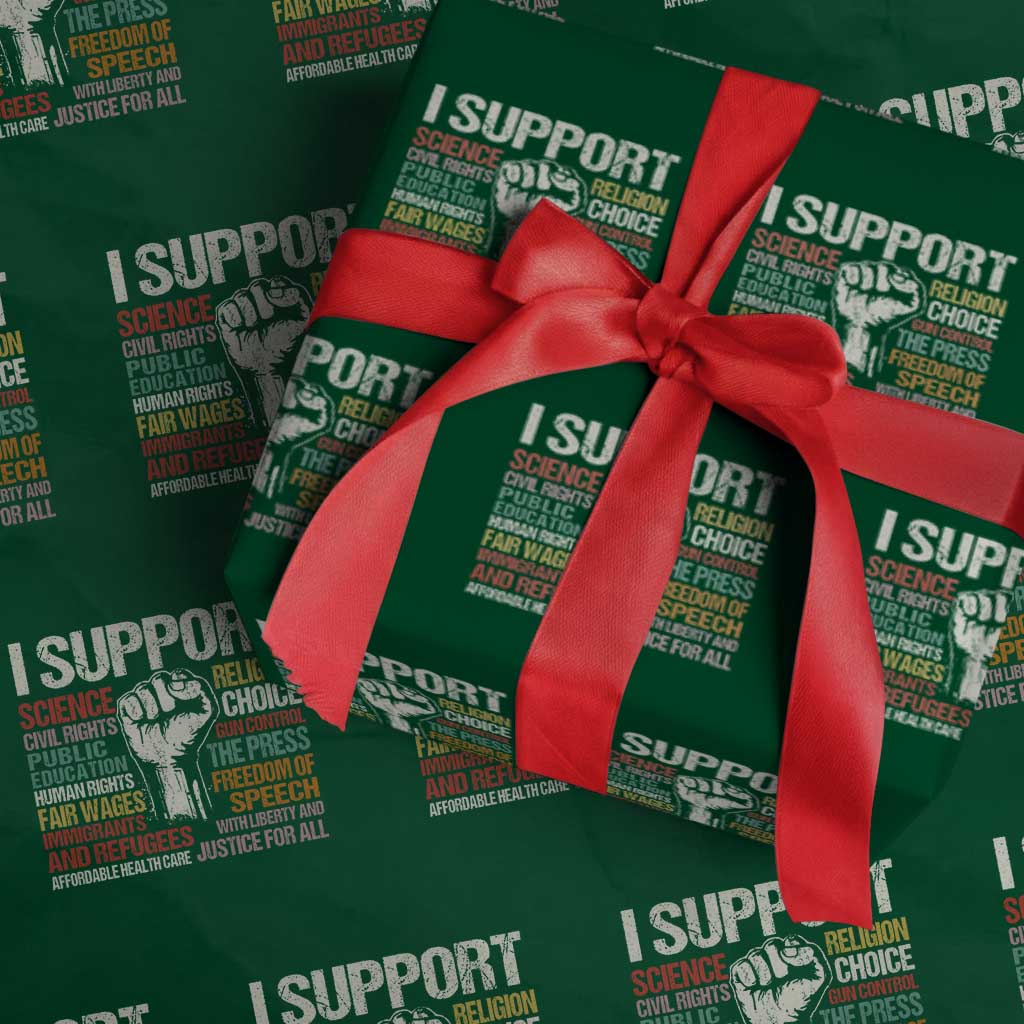 I Support Progressive Liberal Human Rights Wrapping Paper Roll Vintage Hand Fist - Print Your Wear