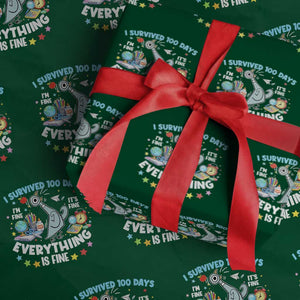 I Survived 100 Days Of School Wrapping Paper Roll Funny Pigeon 100th Day Teacher TS10 Green Print Your Wear