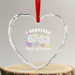 I Survived 67 33 100 Days of School Heart Crystal Glass Ornament Funny 100th Day of School Flowers TS10 Transparent Glass 3'' Heart Print Your Wear