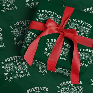 I Survived 67 33 100 Days of School Wrapping Paper Roll Funny 100th Day of School One Hundred Days TS10 Green Print Your Wear