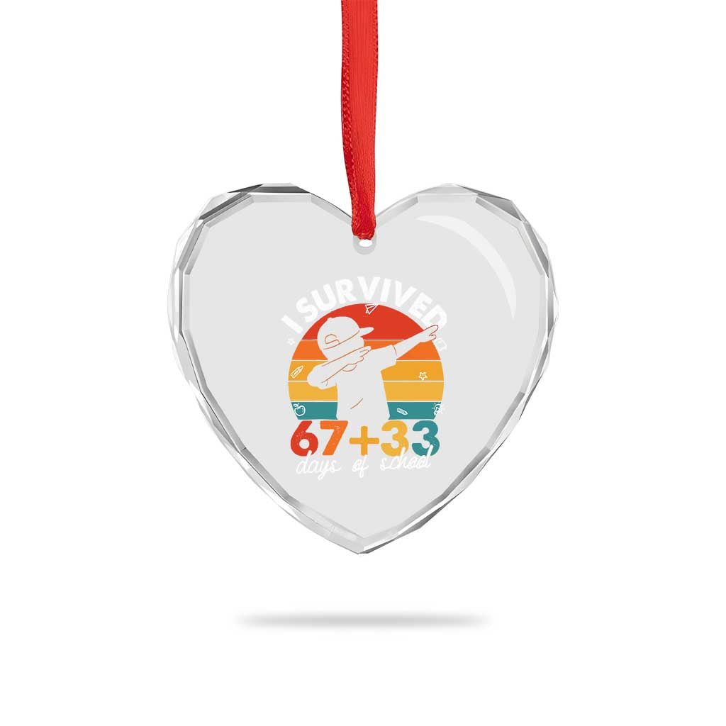 I Survived 67 33 Days Of School Heart Crystal Glass Ornament Funny Six Seven Meme Math Teacher Kids 100th Day TS10 Print Your Wear