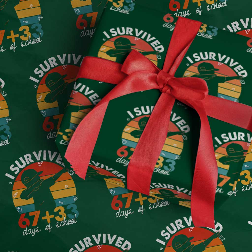 I Survived 67 33 Days Of School Wrapping Paper Roll Funny Six Seven Meme Math Teacher Kids 100th Day TS10 Green Print Your Wear