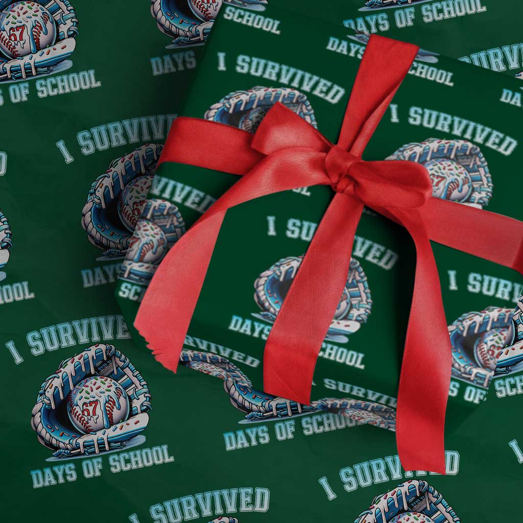 I Survived 67 Days Of School Baseball Glove Ice Cream Wrapping Paper Roll Funny Christmas Six Seven Meme TS14 Green Print Your Wear