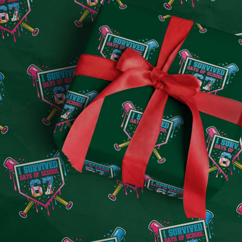 I Survived 67 Days Of School Baseball Ice Cream Wrapping Paper Roll Funny Christmas Six Seven Meme TS14 Green Print Your Wear