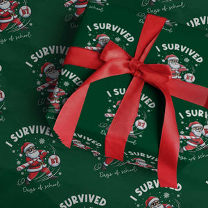 I Survived 67 Days Of School Baseball Santa Wrapping Paper Roll Funny Christmas Six Seven Meme TS14 Green Print Your Wear
