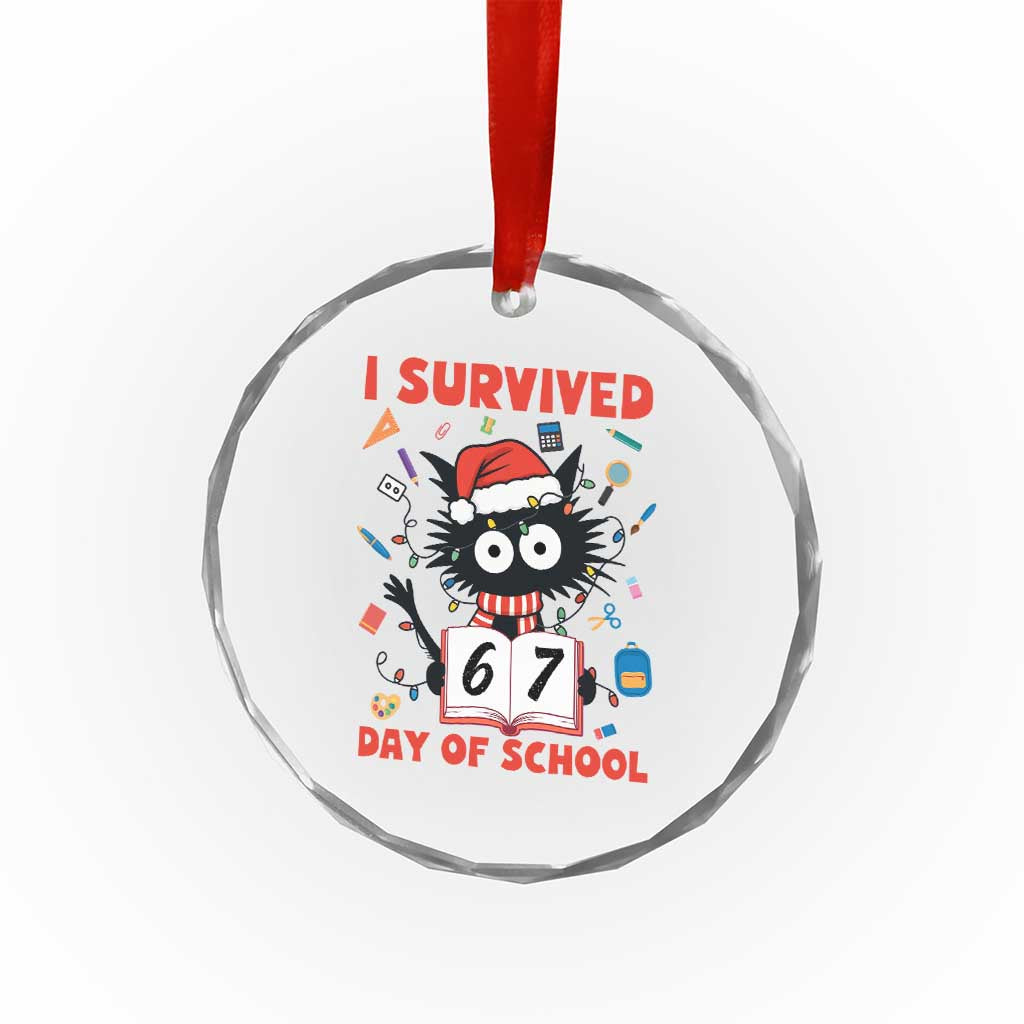 I Survived 67 Days Of School Cat Meme Crystal Glass Ornament Funny Christmas Six Seven Meme TS14 Print Your Wear