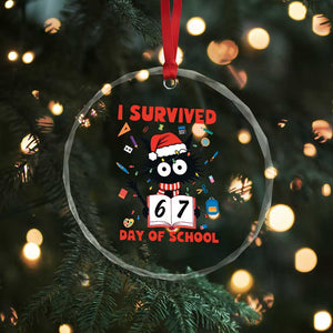 I Survived 67 Days Of School Cat Meme Crystal Glass Ornament Funny Christmas Six Seven Meme TS14 Print Your Wear