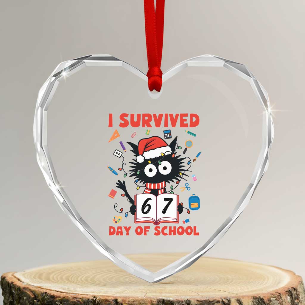 I Survived 67 Days Of School Cat Meme Heart Crystal Glass Ornament Funny Christmas Six Seven Meme TS14 Transparent Glass 3'' Heart Print Your Wear