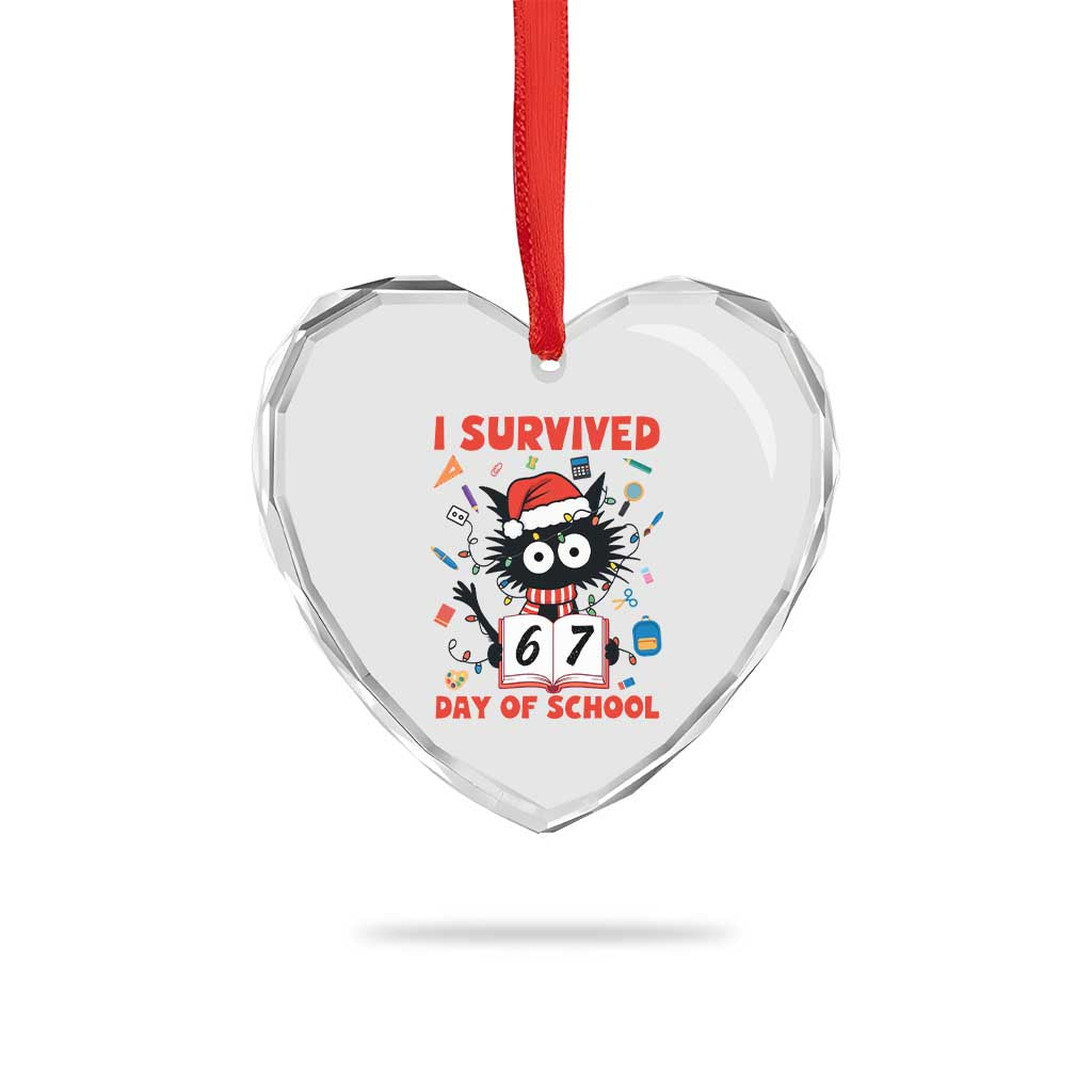 I Survived 67 Days Of School Cat Meme Heart Crystal Glass Ornament Funny Christmas Six Seven Meme TS14 Print Your Wear