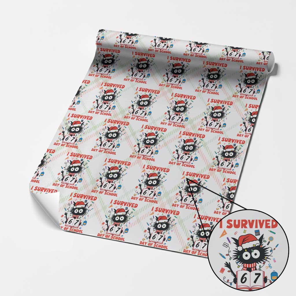 I Survived 67 Days Of School Cat Meme Wrapping Paper Roll Funny Christmas Six Seven Meme TS14 Christmas Plaid Print Your Wear