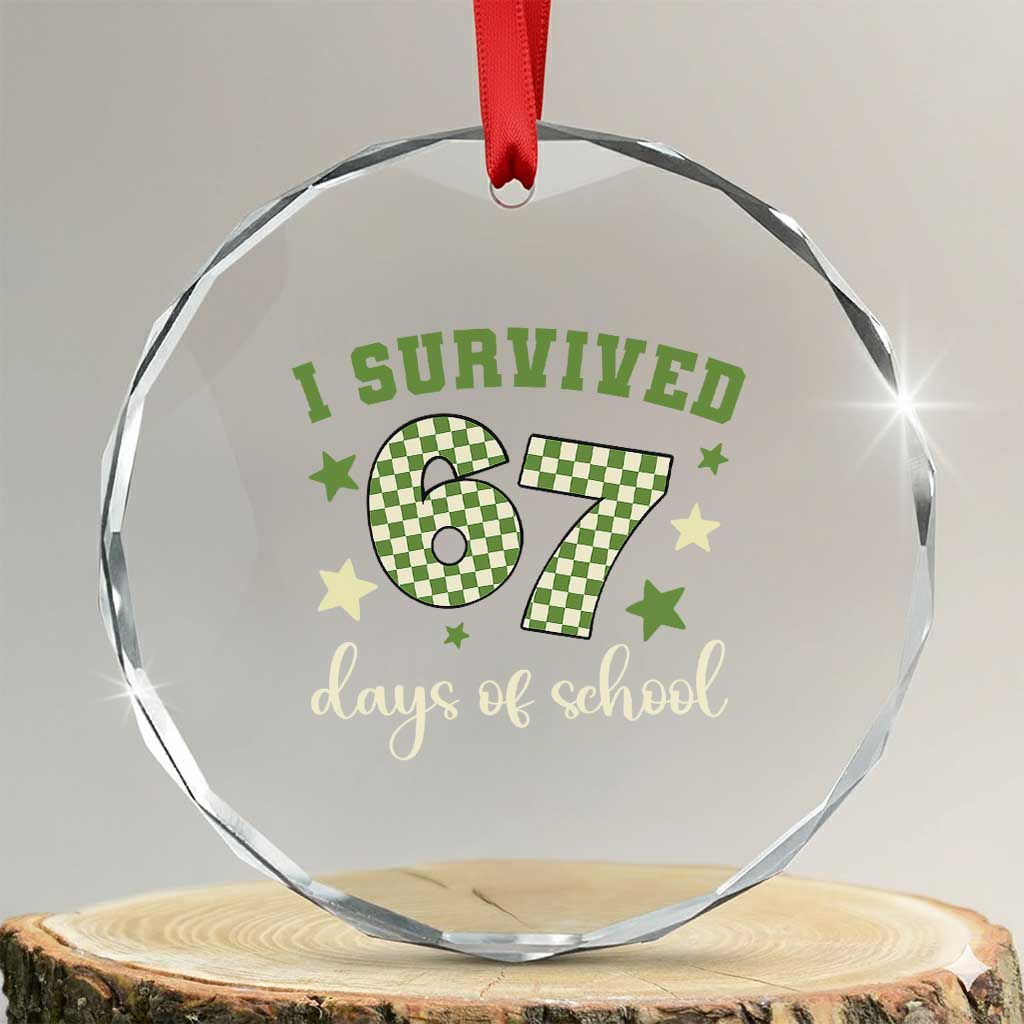 I Survived 67 Days of School Crystal Glass Ornament Funny Six Seven Meme Students Teacher Celebration TS02 Transparent Glass 3'' Circle Print Your Wear