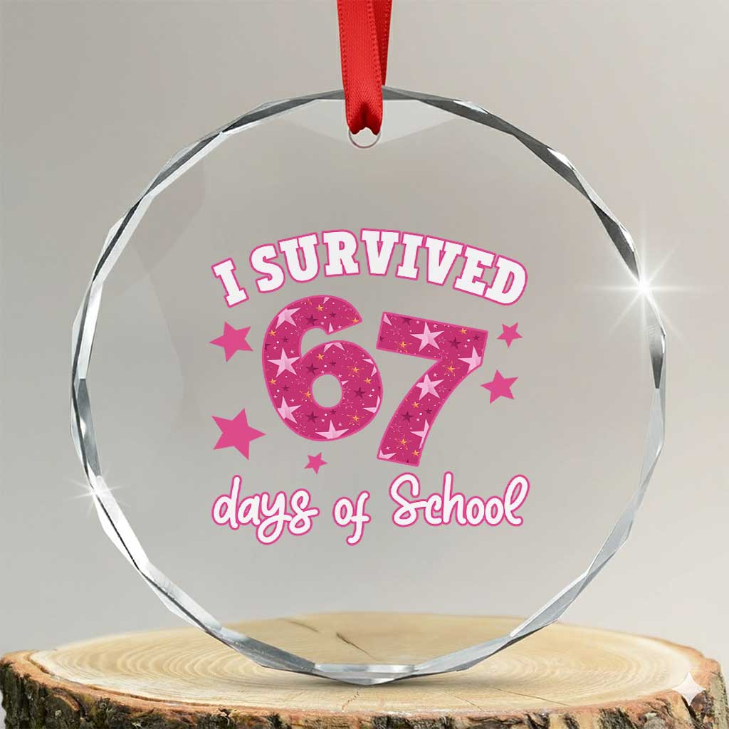 I Survived 67 Days Of School Crystal Glass Ornament Funny Six Seven Teachers Students Meme Pink TS10 Transparent Glass 3'' Circle Print Your Wear