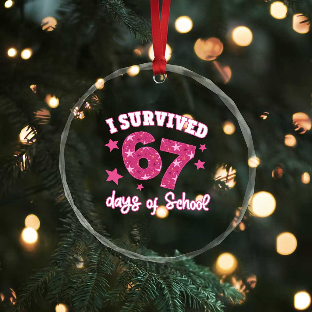 I Survived 67 Days Of School Crystal Glass Ornament Funny Six Seven Teachers Students Meme Pink TS10 Print Your Wear