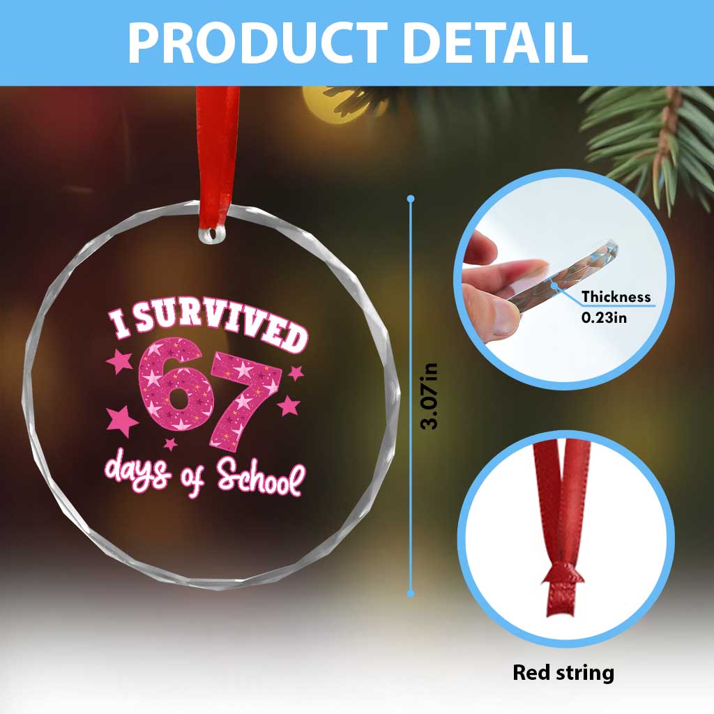 I Survived 67 Days Of School Crystal Glass Ornament Funny Six Seven Teachers Students Meme Pink TS10 Print Your Wear