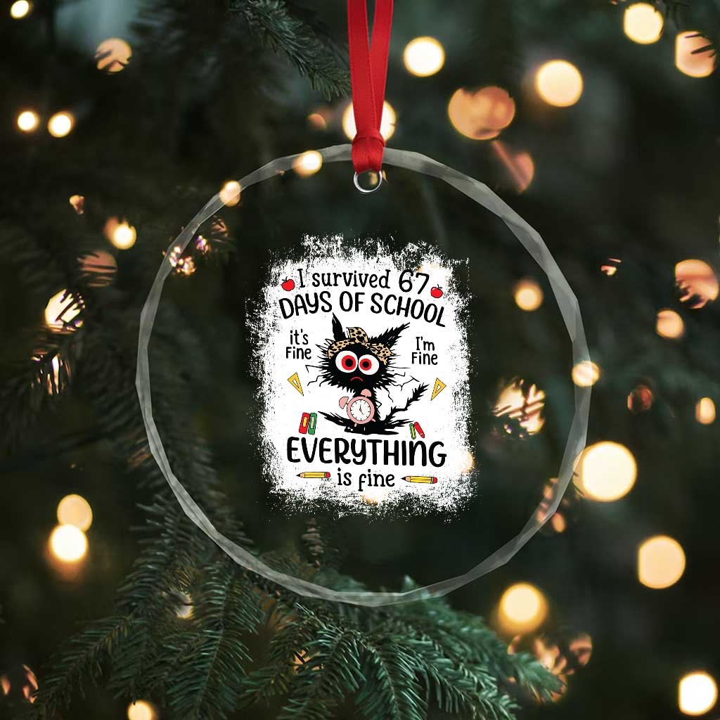 I Survived 67 Days of School Crystal Glass Ornament Funny Teacher Black Cat Chaos Everything Is Fine TS02 Print Your Wear