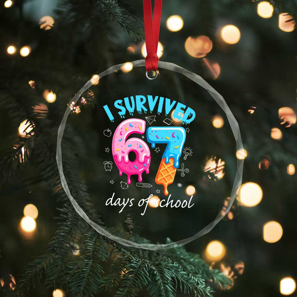 I Survived 67 Days of School Funny Six Seven Meme Crystal Glass Ornament Baseball Ice Cream Dripping TS10 Print Your Wear