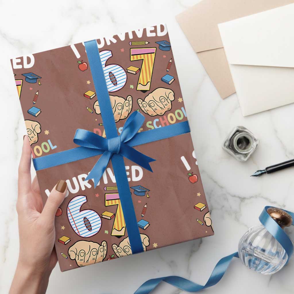 I Survived 67 Days of School Funny Six Seven Meme Wrapping Paper Roll TS10 Mocha Print Your Wear