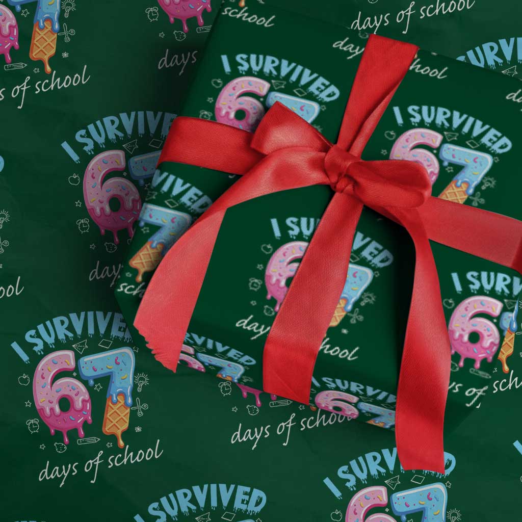 I Survived 67 Days of School Funny Six Seven Meme Wrapping Paper Roll Baseball Ice Cream Dripping TS10 Green Print Your Wear