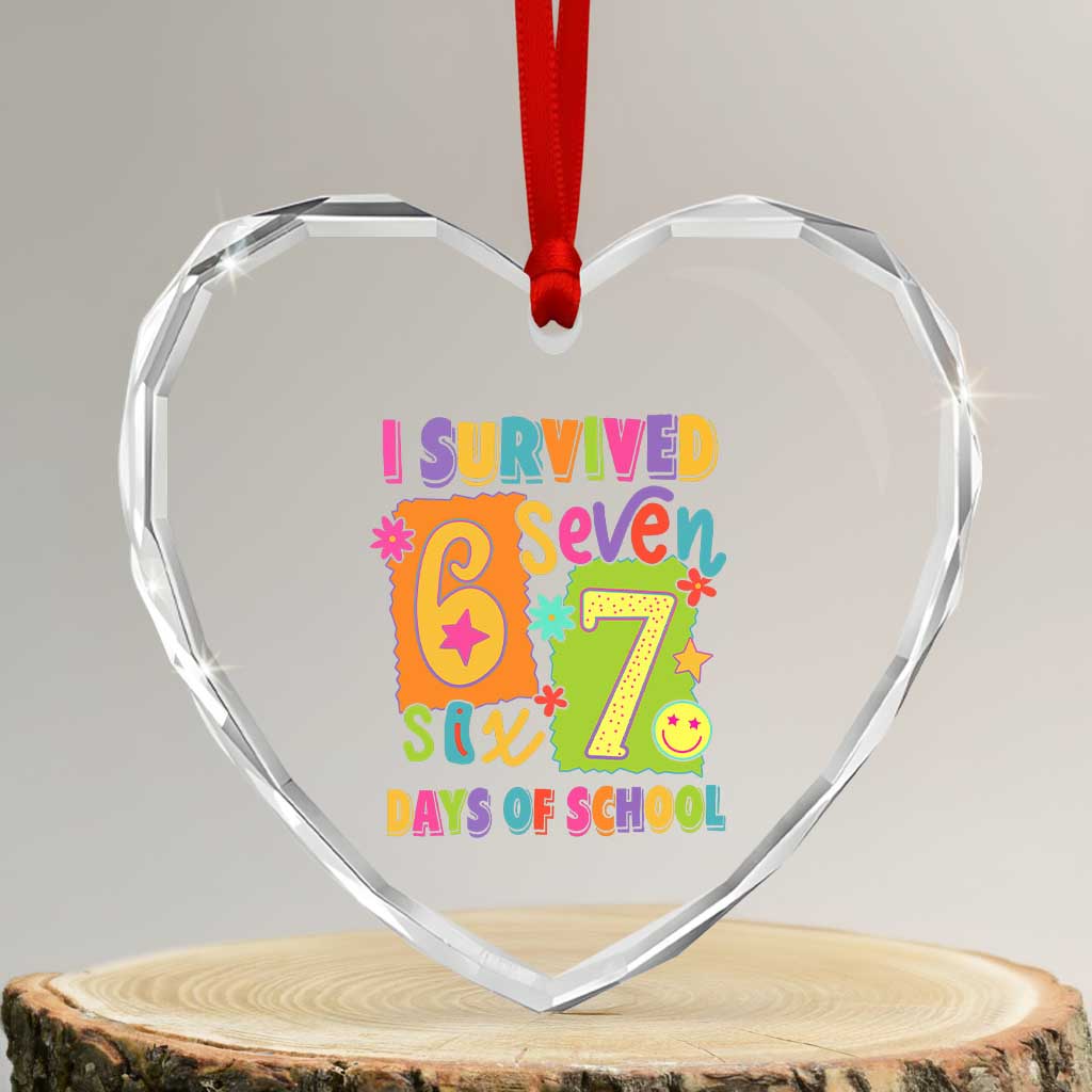 I Survived 67 Days of School Heart Crystal Glass Ornament Funny 6 7 Six Seven Chaos Survivor for Students Teachers TS02 Transparent Glass 3'' Heart Print Your Wear