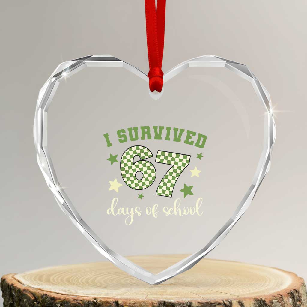 I Survived 67 Days of School Heart Crystal Glass Ornament Funny Six Seven Meme Students Teacher Celebration TS02 Transparent Glass 3'' Heart Print Your Wear