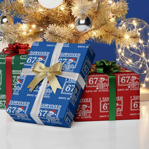 I Survived 67 Days Of School Skeleton Wrapping Paper Roll Funny Christmas Six Seven Meme TS14 Print Your Wear