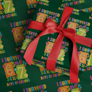 I Survived 67 Days of School Wrapping Paper Roll Funny 6 7 Six Seven Chaos Survivor for Students Teachers TS02 Green Print Your Wear