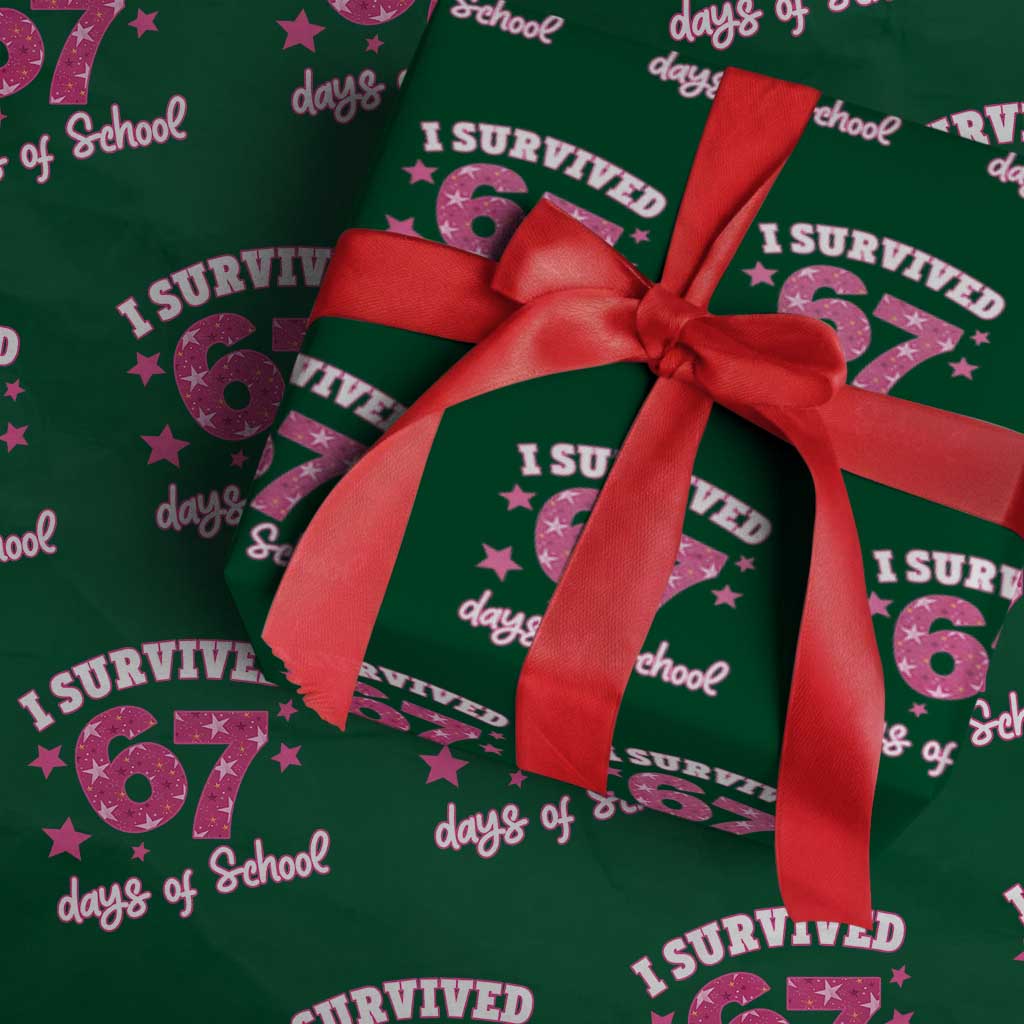 I Survived 67 Days Of School Wrapping Paper Roll Funny Six Seven Teachers Students Meme Pink TS10 Green Print Your Wear