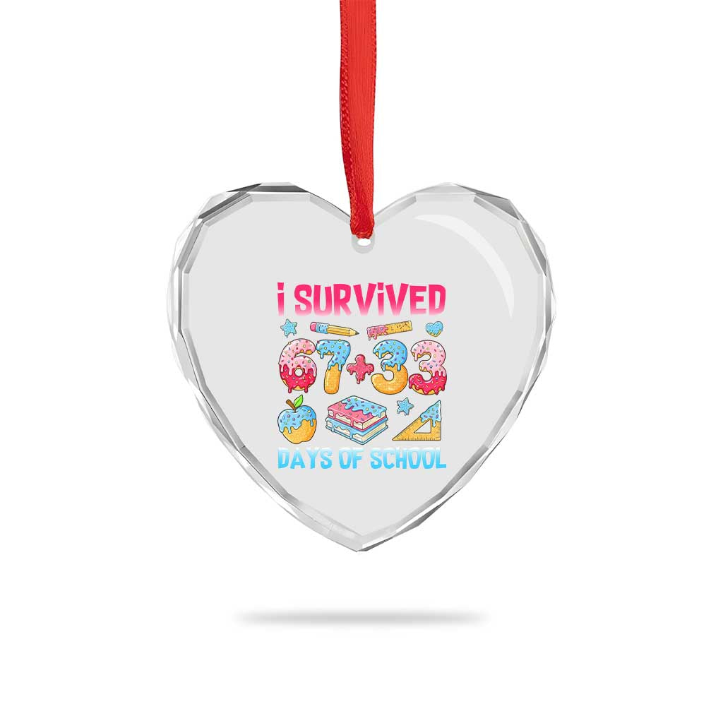 I Survived 67 Plus 33 100 Days of School Heart Crystal Glass Ornament Six Seven Meme Colorful Math Humor TS02 Print Your Wear