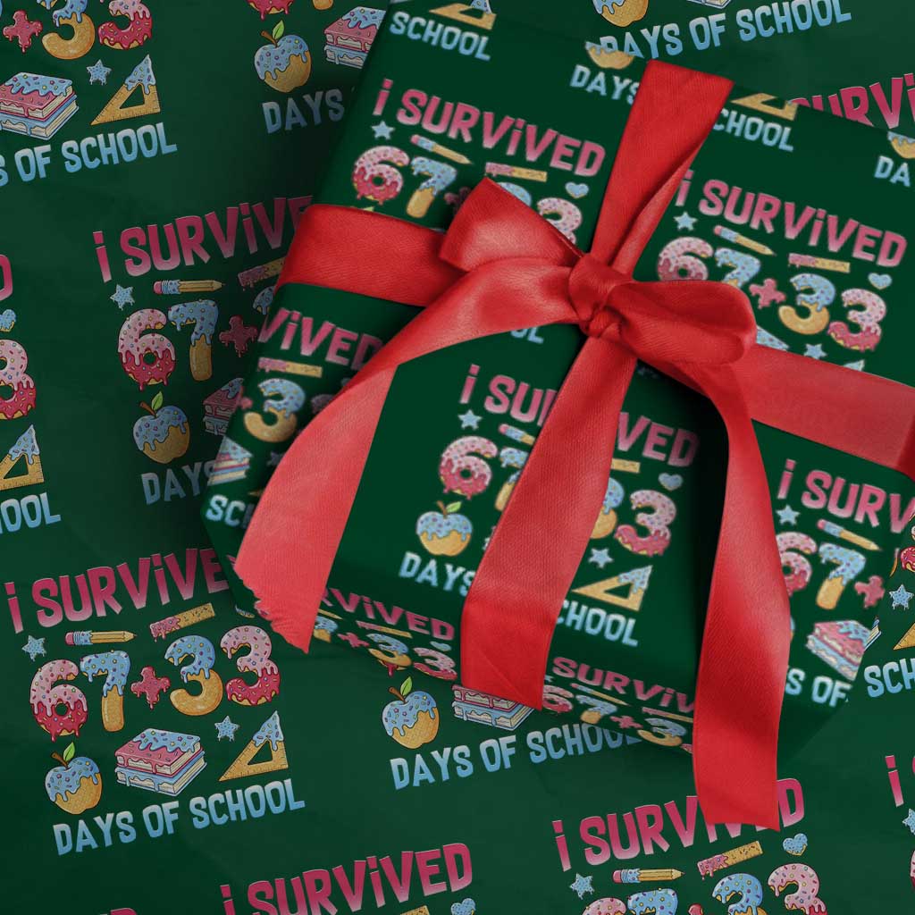 I Survived 67 Plus 33 100 Days of School Wrapping Paper Roll Six Seven Meme Colorful Math Humor TS02 Green Print Your Wear