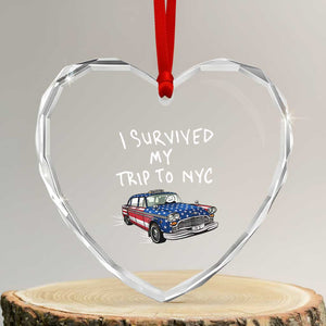 I Survived My Trip to NYC Heart Crystal Glass Ornament Funny New York City USA Flag Taxi Meme