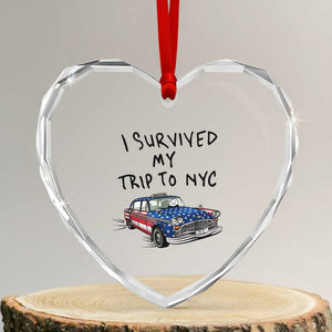 I Survived My Trip to NYC Heart Crystal Glass Ornament Funny New York City USA Flag Taxi Meme Gift