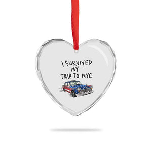 I Survived My Trip to NYC Heart Crystal Glass Ornament Funny New York City USA Flag Taxi Meme Gift