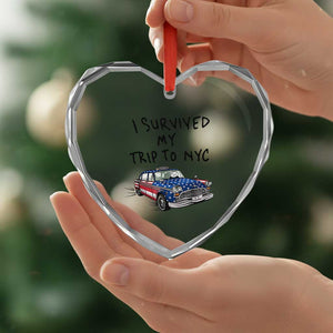I Survived My Trip to NYC Heart Crystal Glass Ornament Funny New York City USA Flag Taxi Meme Gift