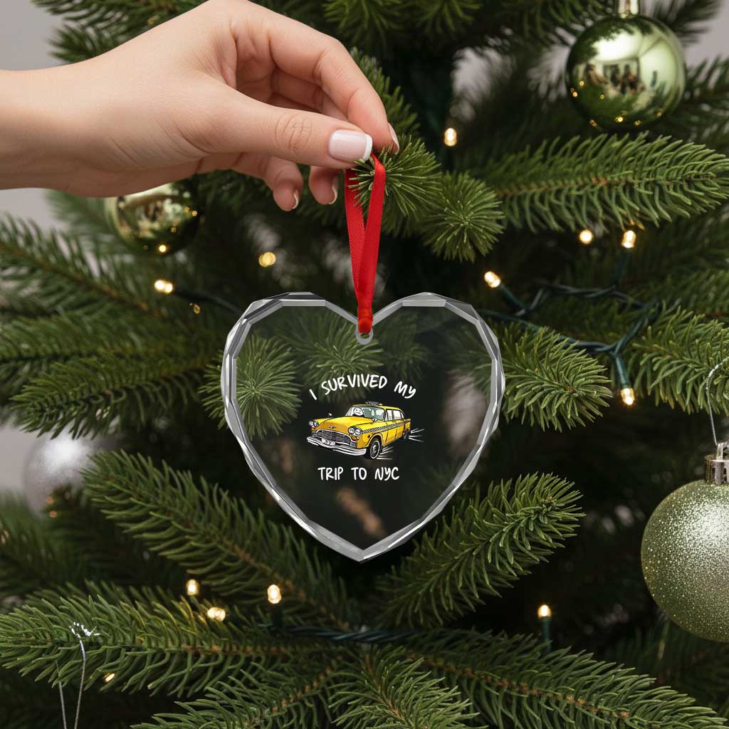 I Survived My Trip to NYC Heart Crystal Glass Ornament Funny New York City Yellow Taxi Meme