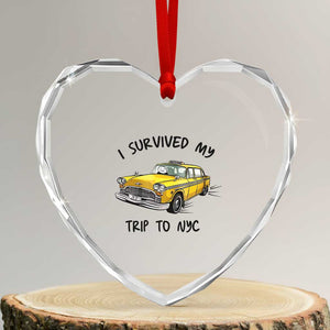 I Survived My Trip to NYC Heart Crystal Glass Ornament Funny New York City Yellow Taxi Meme Gift